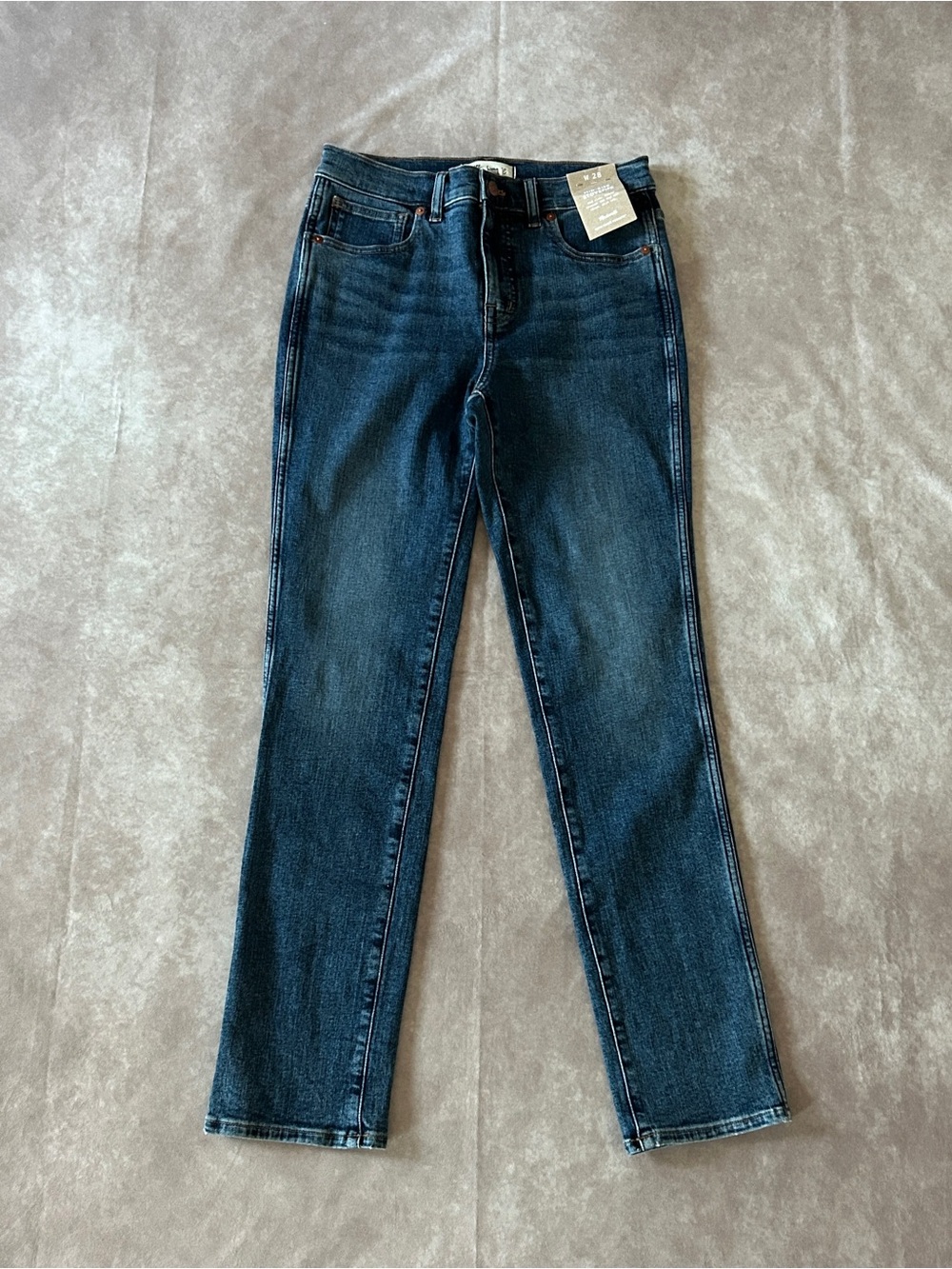 NWT Madewell Mid Rise Stovepipe Straight-Leg Dark Blue Jeans 99% Cotton